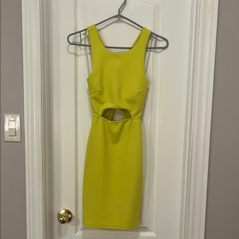 Neon Yellow Bodycon Sleeveless Cutout Dress